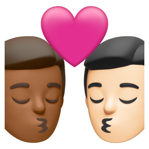 Emoji Nụ hôn: đàn ông, đàn ông, màu da tối trung bình, màu da sáng 👨🏾‍❤‍💋‍👨🏻 dạng 3D