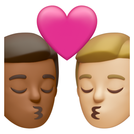 Emoji Nụ hôn: đàn ông, đàn ông, màu da tối trung bình, màu da sáng trung bình 👨🏾‍❤‍💋‍👨🏼 dạng 3D