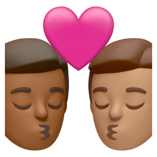 Emoji Nụ hôn: đàn ông, đàn ông, màu da tối trung bình, màu da trung bình 👨🏾‍❤‍💋‍👨🏽 dạng 3D