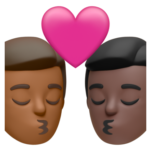 Emoji Nụ hôn: đàn ông, đàn ông, màu da tối trung bình, màu da tối 👨🏾‍❤‍💋‍👨🏿 dạng 3D