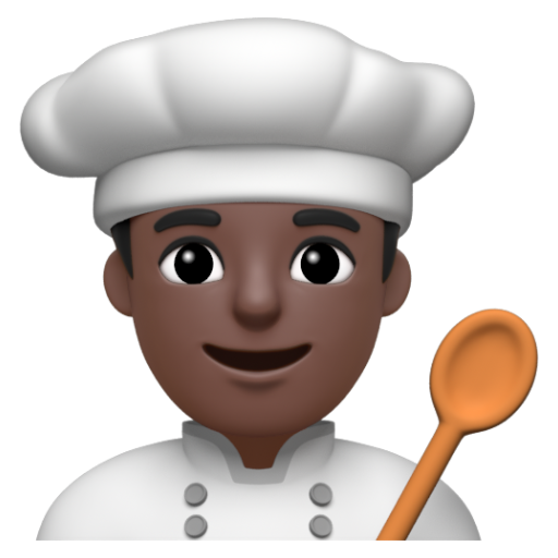 Emoji Đầu bếp nam: màu da tối 👨🏿‍🍳 dạng 3D