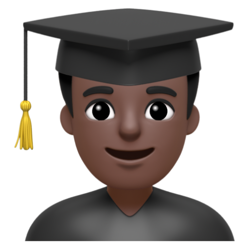 Emoji Sinh viên nam: màu da tối 👨🏿‍🎓 dạng 3D
