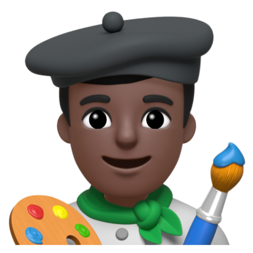 Emoji Họa sĩ nam: màu da tối 👨🏿‍🎨 dạng 3D