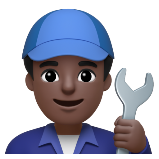 Emoji Thợ máy nam: màu da tối 👨🏿‍🔧 dạng 3D