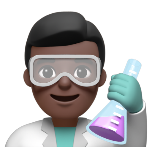 Emoji Nhà khoa học nam: màu da tối 👨🏿‍🔬 dạng 3D