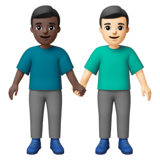 Emoji Hai người đàn ông nắm tay: màu da tối, màu da sáng 👨🏿‍🤝‍👨🏻 dạng 3D