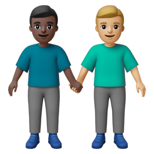 Emoji Hai người đàn ông nắm tay: màu da tối, màu da sáng trung bình 👨🏿‍🤝‍👨🏼 dạng 3D