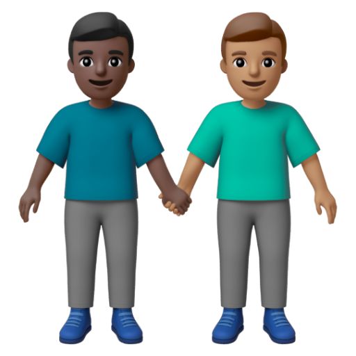 Emoji Hai người đàn ông nắm tay: màu da tối, màu da trung bình 👨🏿‍🤝‍👨🏽 dạng 3D