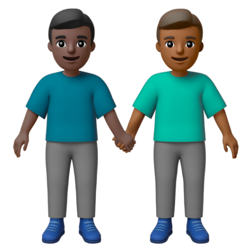 Emoji Hai người đàn ông nắm tay: màu da tối, màu da tối trung bình 👨🏿‍🤝‍👨🏾 dạng 3D