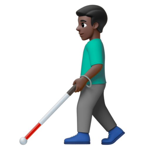 Emoji Người đàn ông với gậy dò đường: màu da tối 👨🏿‍🦯 dạng 3D
