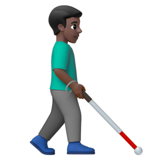 Emoji Người đàn ông với gậy dò đường: màu da tối, hướng sang phải 👨🏿‍🦯‍➡ dạng 3D