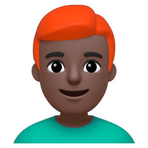 Emoji Đàn ông: màu da tối, tóc đỏ 👨🏿‍🦰 dạng 3D