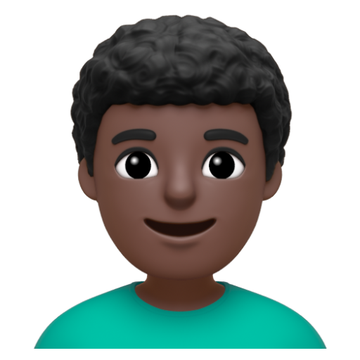 Emoji Đàn ông: màu da tối, tóc xoăn 👨🏿‍🦱 dạng 3D