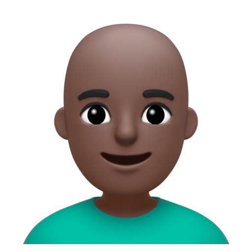 Emoji Đàn ông: màu da tối, hói 👨🏿‍🦲 dạng 3D