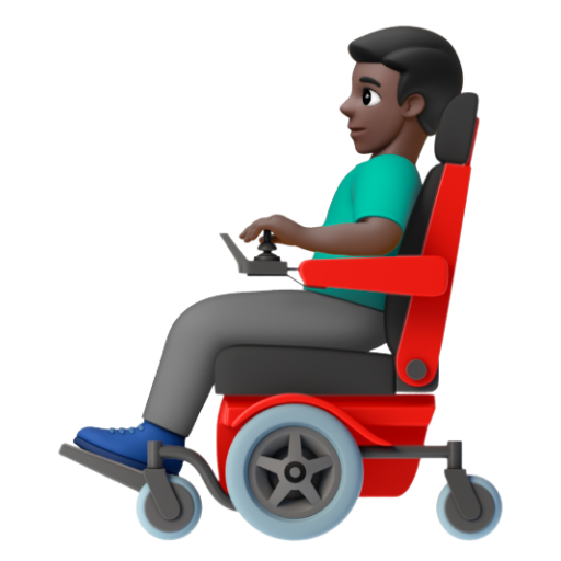 Emoji Người đàn ông trên xe lăn điện: màu da tối 👨🏿‍🦼 dạng 3D