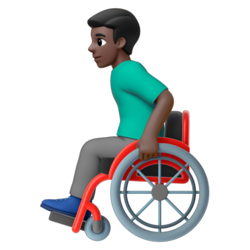 Emoji Người đàn ông trên xe lăn tay: màu da tối 👨🏿‍🦽 dạng 3D