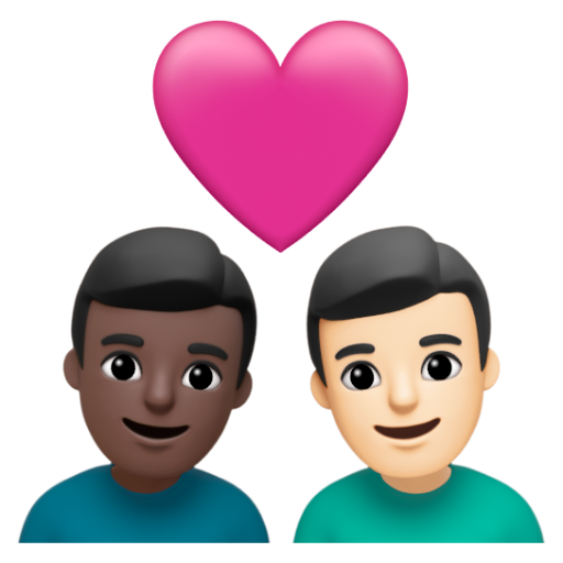 Emoji Cặp đôi với trái tim: đàn ông, đàn ông, màu da tối, màu da sáng 👨🏿‍❤‍👨🏻 dạng 3D