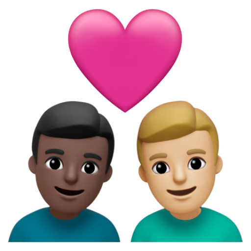 Emoji Cặp đôi với trái tim: đàn ông, đàn ông, màu da tối, màu da sáng trung bình 👨🏿‍❤‍👨🏼 dạng 3D