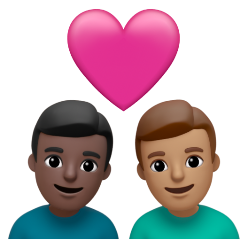 Emoji Cặp đôi với trái tim: đàn ông, đàn ông, màu da tối, màu da trung bình 👨🏿‍❤‍👨🏽 dạng 3D