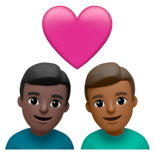 Emoji Cặp đôi với trái tim: đàn ông, đàn ông, màu da tối, màu da tối trung bình 👨🏿‍❤‍👨🏾 dạng 3D