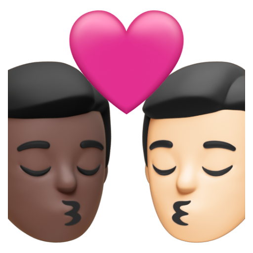 Emoji Nụ hôn: đàn ông, đàn ông, màu da tối, màu da sáng 👨🏿‍❤‍💋‍👨🏻 dạng 3D