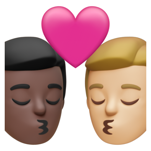 Emoji Nụ hôn: đàn ông, đàn ông, màu da tối, màu da sáng trung bình 👨🏿‍❤‍💋‍👨🏼 dạng 3D