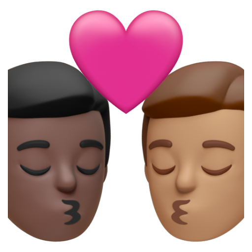 Emoji Nụ hôn: đàn ông, đàn ông, màu da tối, màu da trung bình 👨🏿‍❤‍💋‍👨🏽 dạng 3D