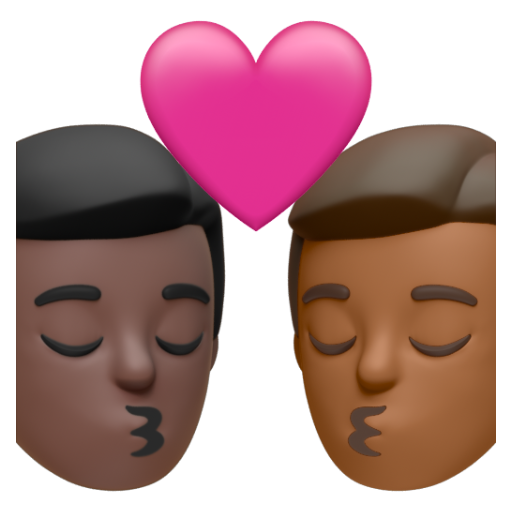 Emoji Nụ hôn: đàn ông, đàn ông, màu da tối, màu da tối trung bình 👨🏿‍❤‍💋‍👨🏾 dạng 3D