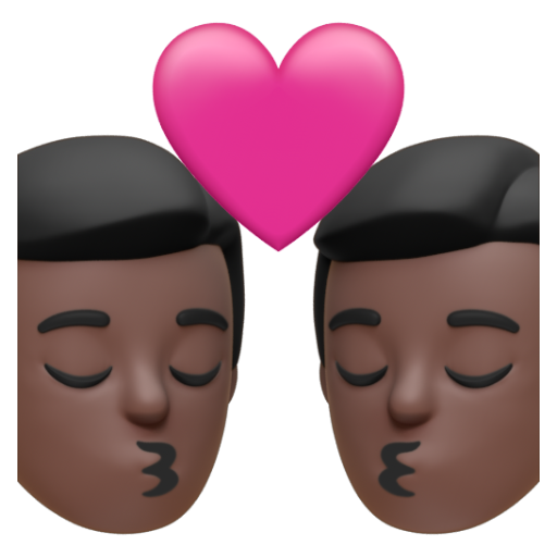 Emoji Nụ hôn: đàn ông, đàn ông, màu da tối 👨🏿‍❤‍💋‍👨🏿 dạng 3D