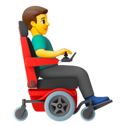 Emoji Người đàn ông trên xe lăn điện: hướng sang phải 👨‍🦼‍➡ dạng 3D