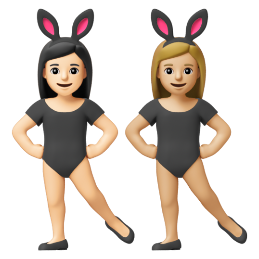 Emoji Những người phụ nữ đeo tai thỏ: màu da sáng, màu da sáng trung bình 👩🏻‍🐰‍👩🏼 dạng 3D