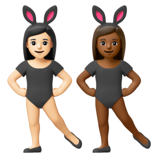 Emoji Những người phụ nữ đeo tai thỏ: màu da sáng, màu da tối trung bình 👩🏻‍🐰‍👩🏾 dạng 3D