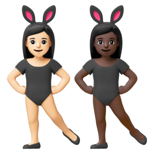 Emoji Những người phụ nữ đeo tai thỏ: màu da sáng, màu da tối 👩🏻‍🐰‍👩🏿 dạng 3D