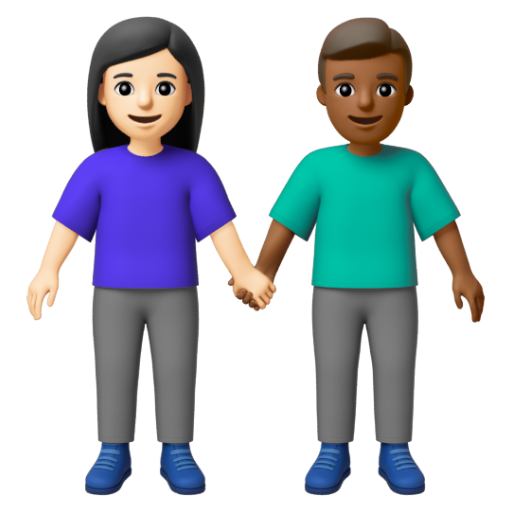 Emoji Người đàn ông và phụ nữ nắm tay: màu da sáng, màu da tối trung bình 👩🏻‍🤝‍👨🏾 dạng 3D