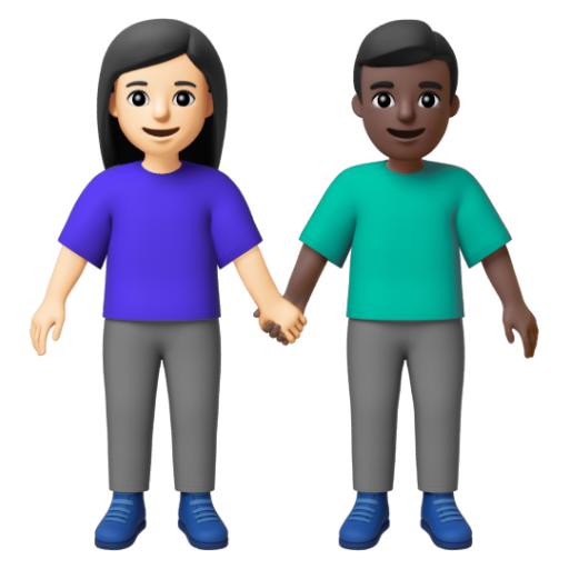 Emoji Người đàn ông và phụ nữ nắm tay: màu da sáng, màu da tối 👩🏻‍🤝‍👨🏿 dạng 3D