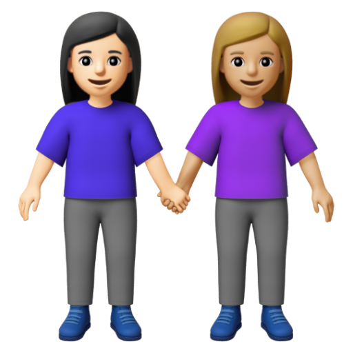 Emoji Hai người phụ nữ nắm tay: màu da sáng, màu da sáng trung bình 👩🏻‍🤝‍👩🏼 dạng 3D