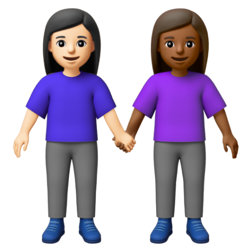 Emoji Hai người phụ nữ nắm tay: màu da sáng, màu da tối trung bình 👩🏻‍🤝‍👩🏾 dạng 3D