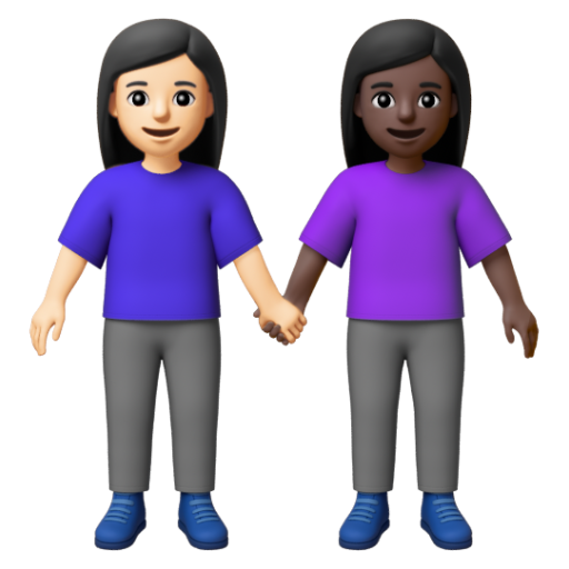 Emoji Hai người phụ nữ nắm tay: màu da sáng, màu da tối 👩🏻‍🤝‍👩🏿 dạng 3D