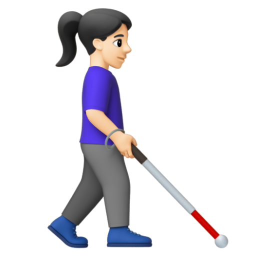 Emoji Người phụ nữ với gậy dò đường: màu da sáng, hướng sang phải 👩🏻‍🦯‍➡ dạng 3D