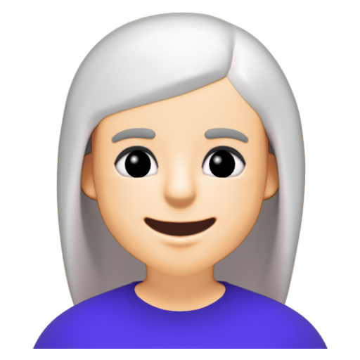 Emoji Phụ nữ: màu da sáng, tóc trắng 👩🏻‍🦳 dạng 3D