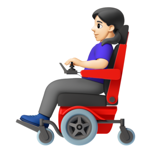 Emoji Người phụ nữ trên xe lăn điện: màu da sáng 👩🏻‍🦼 dạng 3D