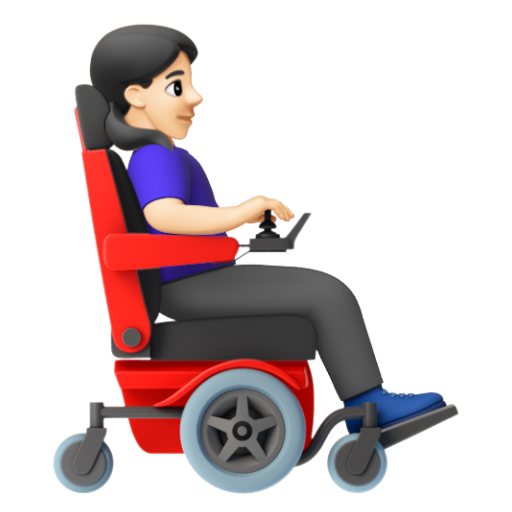 Emoji Người phụ nữ trên xe lăn điện: màu da sáng, hướng sang phải 👩🏻‍🦼‍➡ dạng 3D