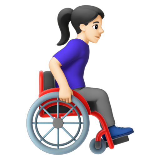 Emoji Người phụ nữ trên xe lăn tay: màu da sáng, hướng sang phải 👩🏻‍🦽‍➡ dạng 3D
