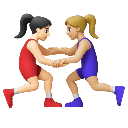 Emoji Những người phụ nữ chơi vật: màu da sáng, màu da sáng trung bình 👩🏻‍🫯‍👩🏼 dạng 3D