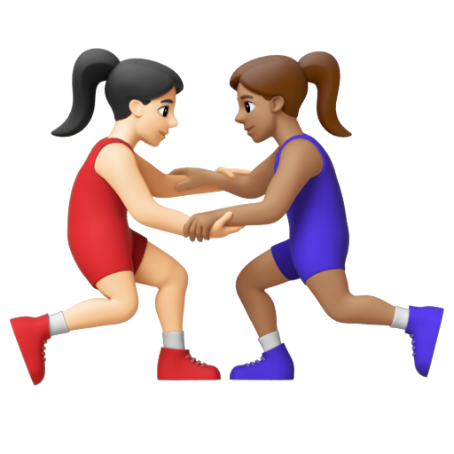Emoji Những người phụ nữ chơi vật: màu da sáng, màu da trung bình 👩🏻‍🫯‍👩🏽 dạng 3D