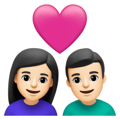 Emoji Cặp đôi với trái tim: phụ nữ, đàn ông, màu da sáng 👩🏻‍❤‍👨🏻 dạng 3D