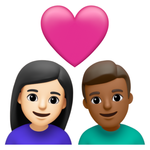 Emoji Cặp đôi với trái tim: phụ nữ, đàn ông, màu da sáng, màu da tối trung bình 👩🏻‍❤‍👨🏾 dạng 3D