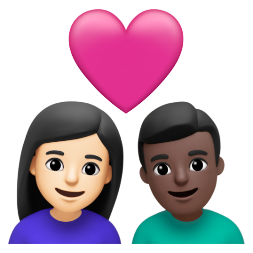 Emoji Cặp đôi với trái tim: phụ nữ, đàn ông, màu da sáng, màu da tối 👩🏻‍❤‍👨🏿 dạng 3D