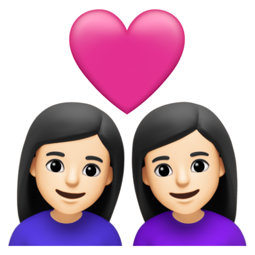 Emoji Cặp đôi với trái tim: phụ nữ, phụ nữ, màu da sáng 👩🏻‍❤‍👩🏻 dạng 3D