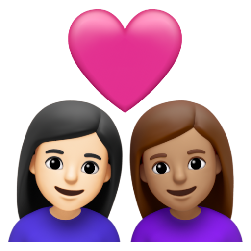 Emoji Cặp đôi với trái tim: phụ nữ, phụ nữ, màu da sáng, màu da trung bình 👩🏻‍❤‍👩🏽 dạng 3D